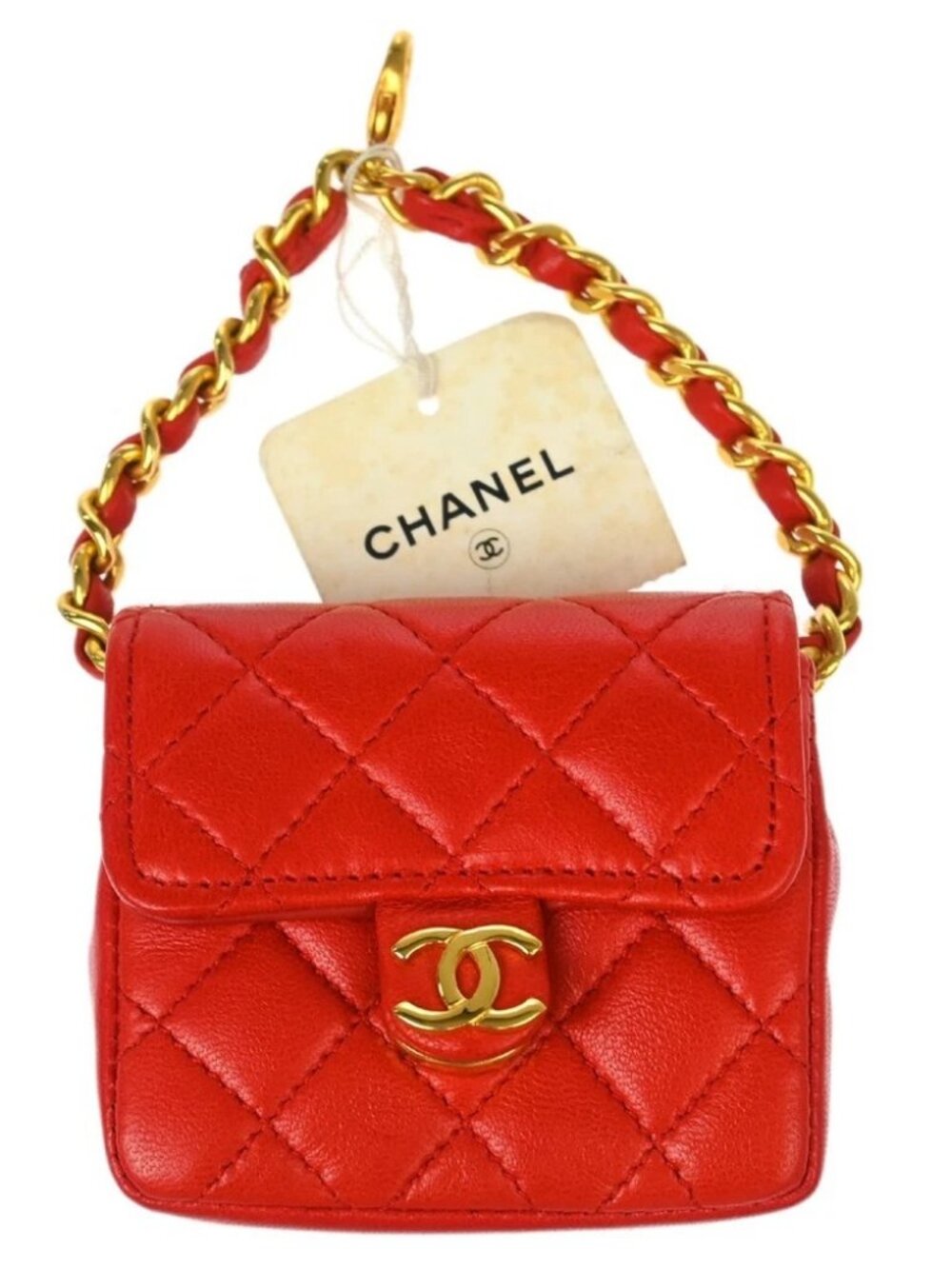 Chanel Red Lambskin Classic Flap Micro Bag Pouch